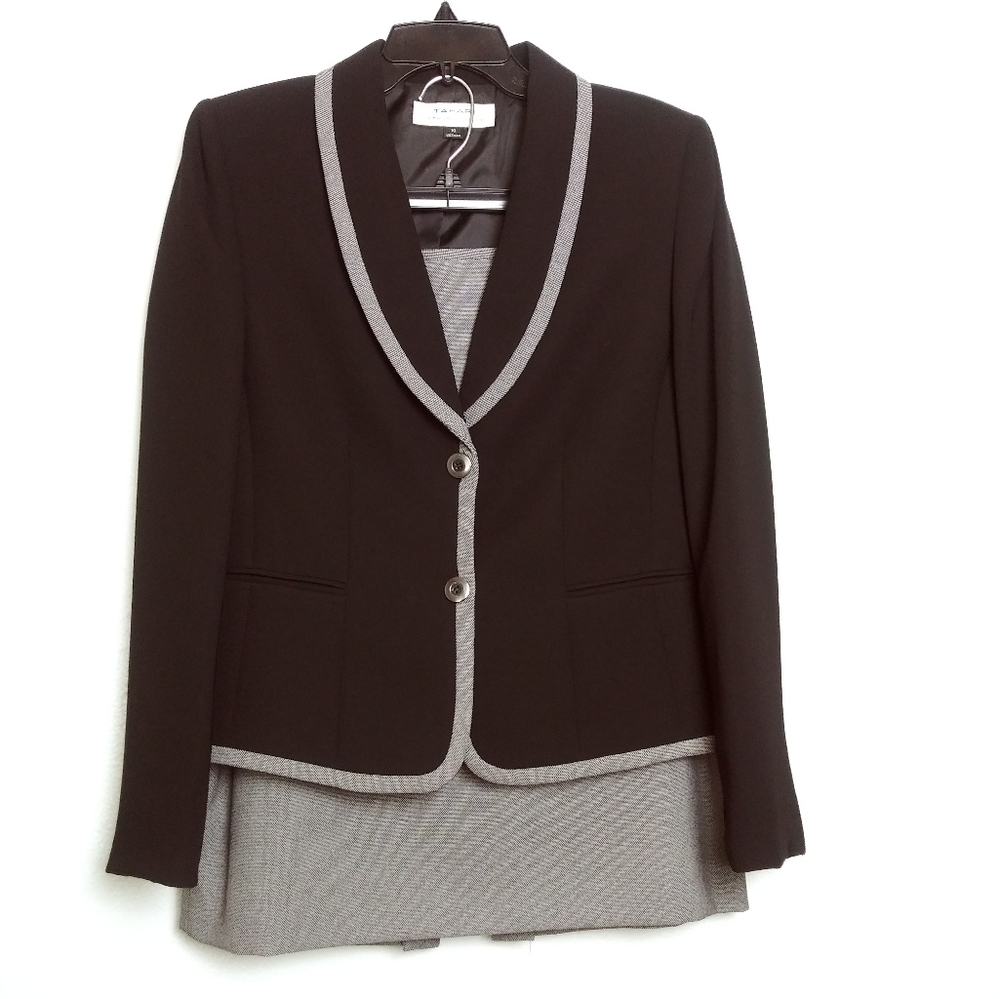 Tahari ASL Black Blazer with Gray Trim